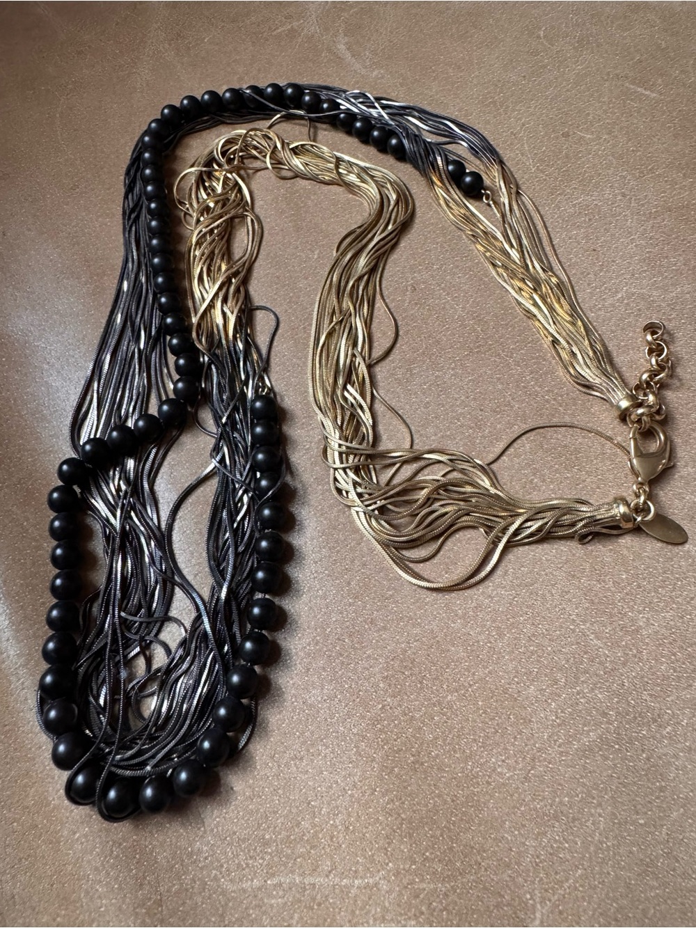 Iosselliani Multi-Strand Black and Gold ombré Beaded Women's Necklace layering